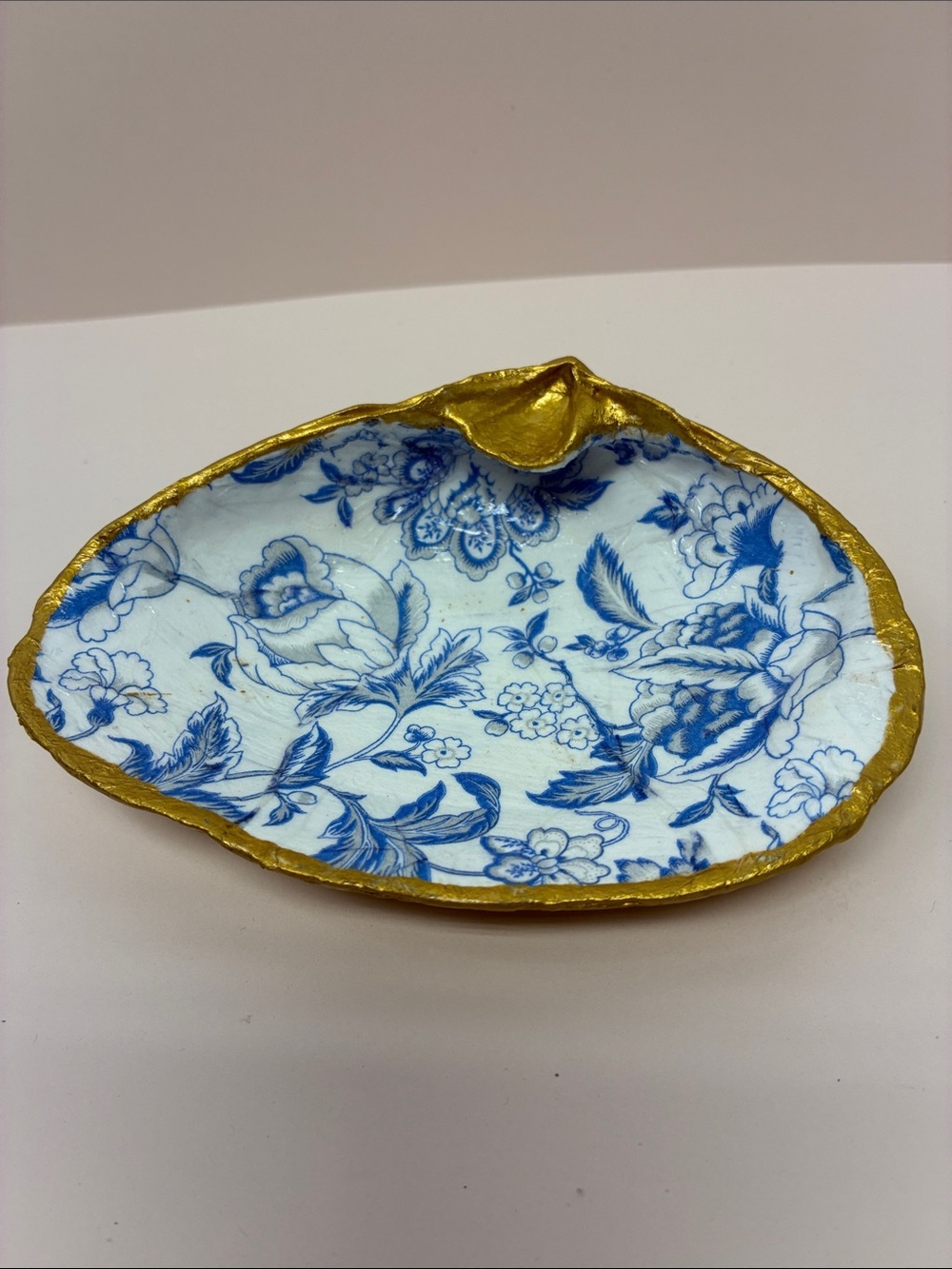 Floral Blue and Gold Decorative Shell Dish